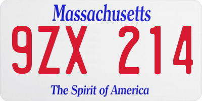 MA license plate 9ZX214