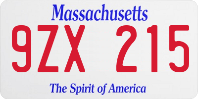 MA license plate 9ZX215