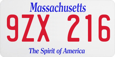 MA license plate 9ZX216