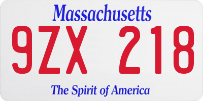 MA license plate 9ZX218