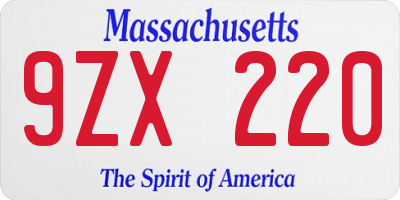 MA license plate 9ZX220