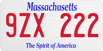 MA license plate 9ZX222