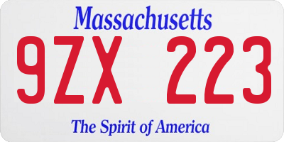 MA license plate 9ZX223