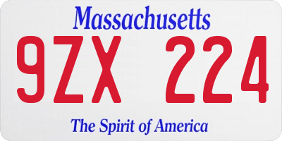 MA license plate 9ZX224