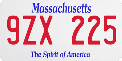 MA license plate 9ZX225