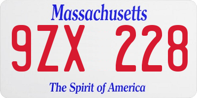 MA license plate 9ZX228