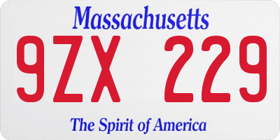 MA license plate 9ZX229