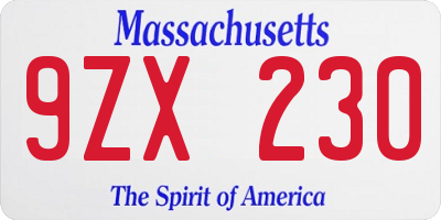 MA license plate 9ZX230