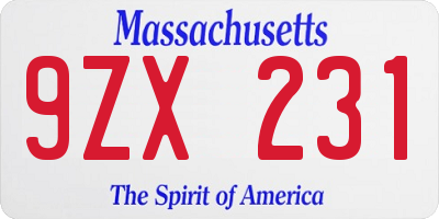 MA license plate 9ZX231