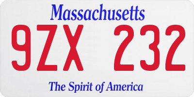 MA license plate 9ZX232