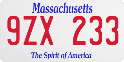 MA license plate 9ZX233