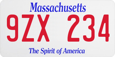 MA license plate 9ZX234