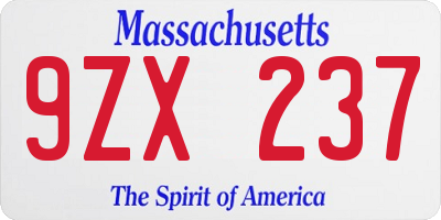 MA license plate 9ZX237