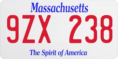 MA license plate 9ZX238