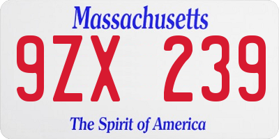 MA license plate 9ZX239