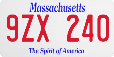 MA license plate 9ZX240