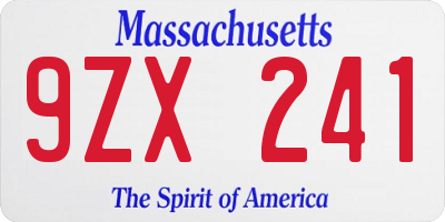 MA license plate 9ZX241