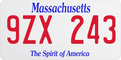 MA license plate 9ZX243