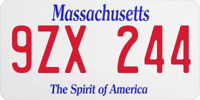 MA license plate 9ZX244