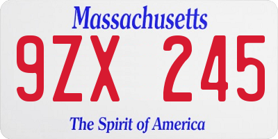 MA license plate 9ZX245