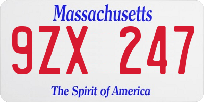 MA license plate 9ZX247