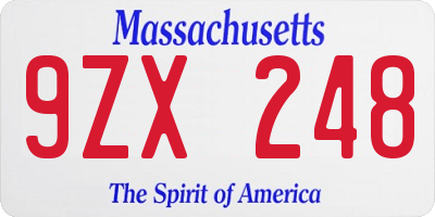 MA license plate 9ZX248