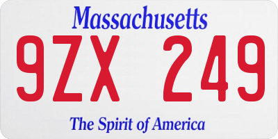 MA license plate 9ZX249