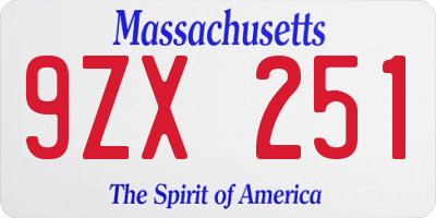 MA license plate 9ZX251