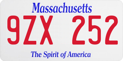 MA license plate 9ZX252