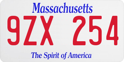 MA license plate 9ZX254