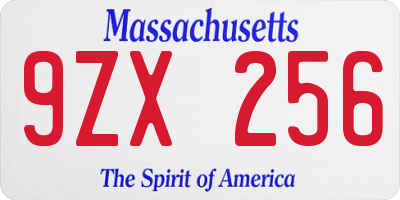 MA license plate 9ZX256