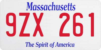 MA license plate 9ZX261