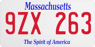 MA license plate 9ZX263