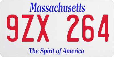 MA license plate 9ZX264