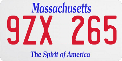 MA license plate 9ZX265