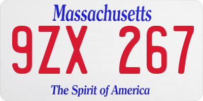 MA license plate 9ZX267