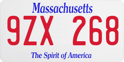 MA license plate 9ZX268