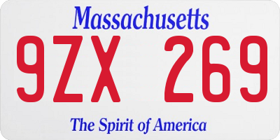 MA license plate 9ZX269
