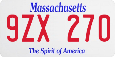 MA license plate 9ZX270