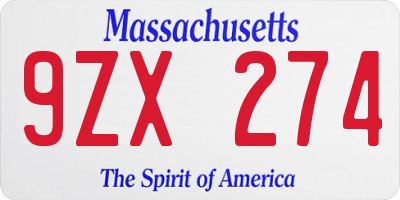 MA license plate 9ZX274