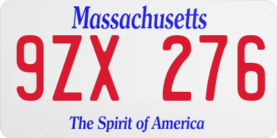 MA license plate 9ZX276