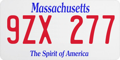 MA license plate 9ZX277