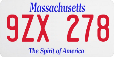 MA license plate 9ZX278