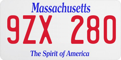 MA license plate 9ZX280