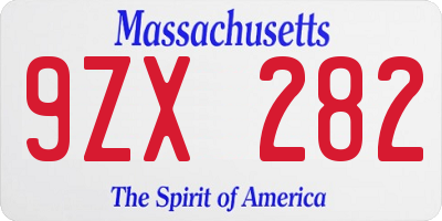 MA license plate 9ZX282