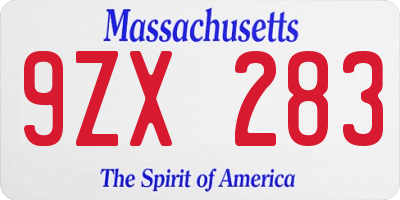 MA license plate 9ZX283