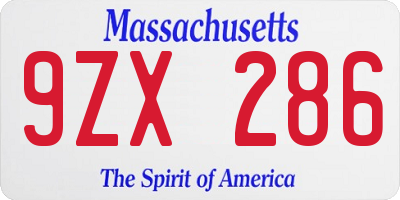 MA license plate 9ZX286