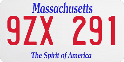 MA license plate 9ZX291