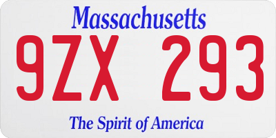 MA license plate 9ZX293