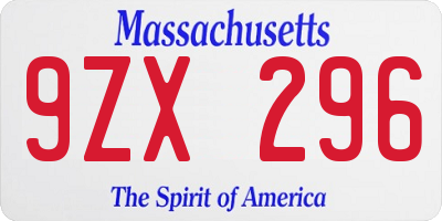 MA license plate 9ZX296